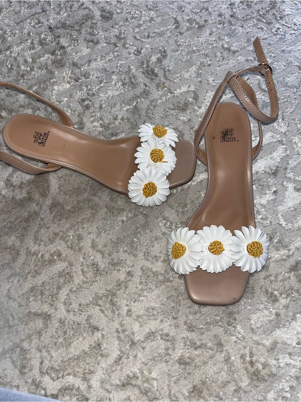 wild fable Nude Ankle-Strap kitten heels with White Daisy Embellishments - Picture 2 of 5